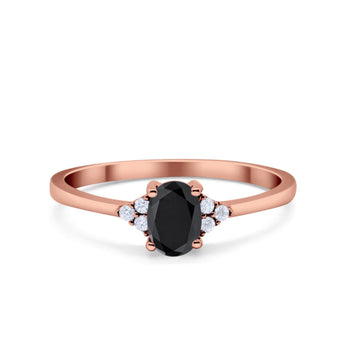 Oval Cut Wedding Ring Rose Tone, Simulated Black CZ 925 Sterling Silver
